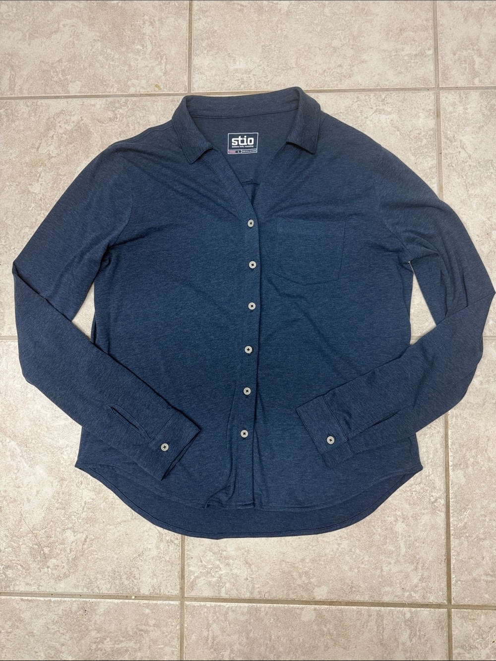 Stio Divide Shirt Button Down Chest Pocket Blue Large